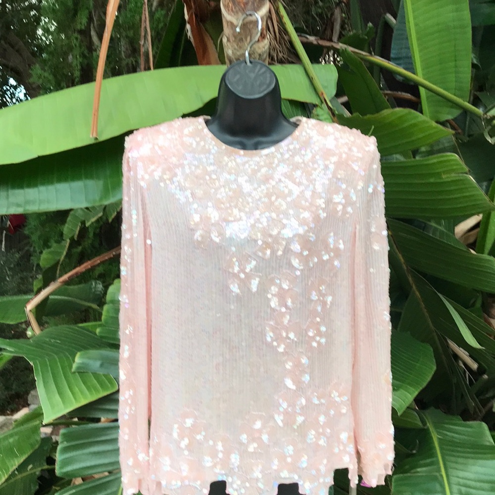 Laurence Kazar 90s silk sequined floral power shouldered Fabulocity